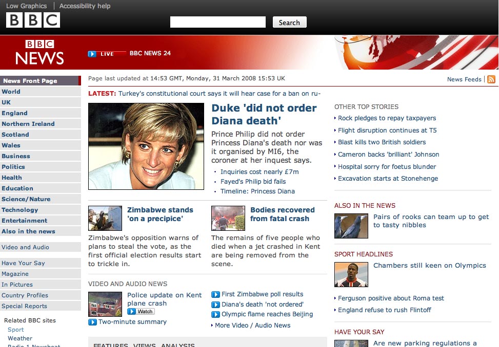 Screenshot of new look BBC News website