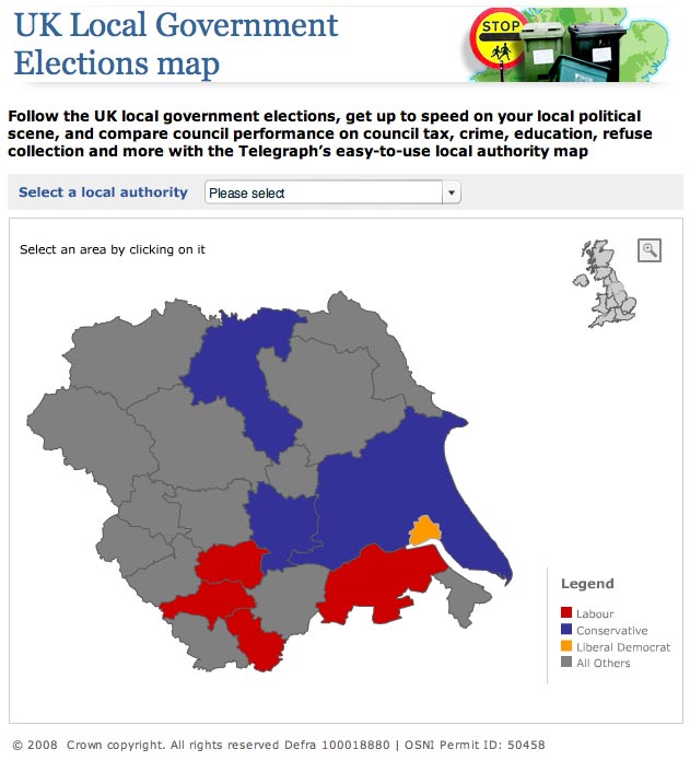 Telegraph.co.uk map of local government election information