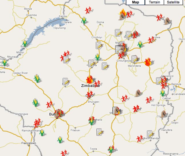Map of conditions affecting the Zimbabwe elections from Sowanele.com