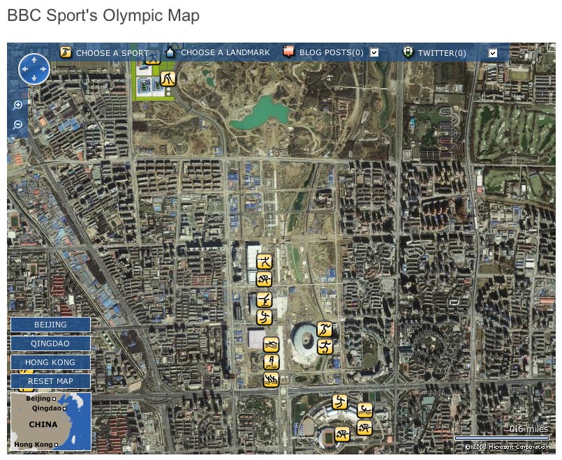Screenshot of BBC Sport\'s Beijing Olympics map