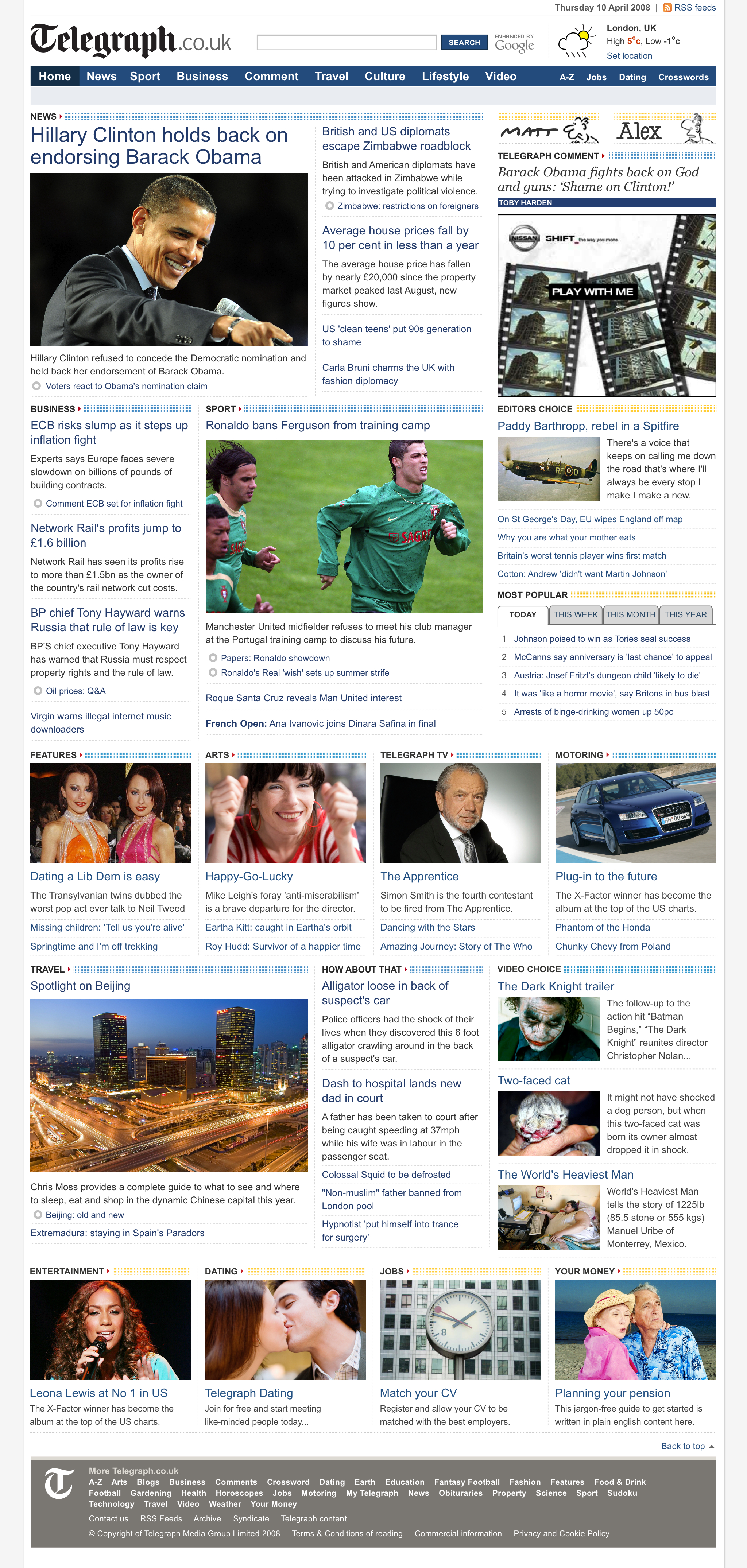 Screenshot of redesigned Telegraph.co.uk homepage
