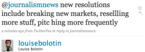Louise Bolotin: new resolutions include breaking new markets, resellling more stuff, pitching more frequently