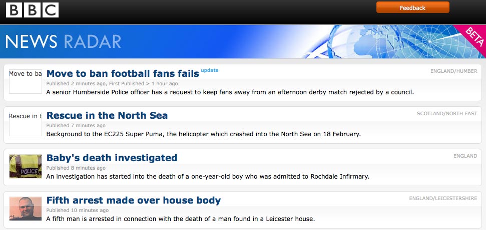 Screenshot of BBC news radar