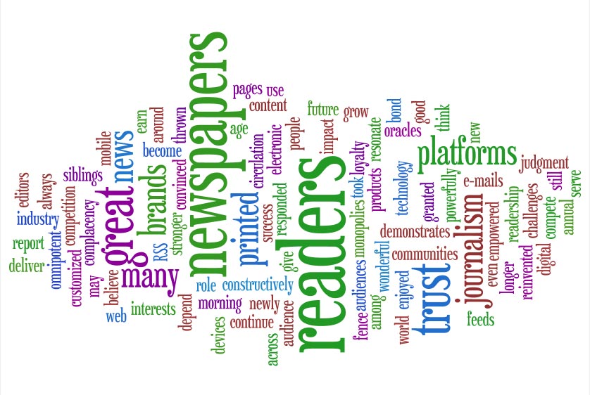 Wordle of Rupert Murdoch's comments in the World Association of Newspapers' annual survey