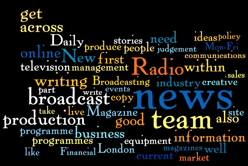Wordle produced by Murray Dick of journalism job ad terms